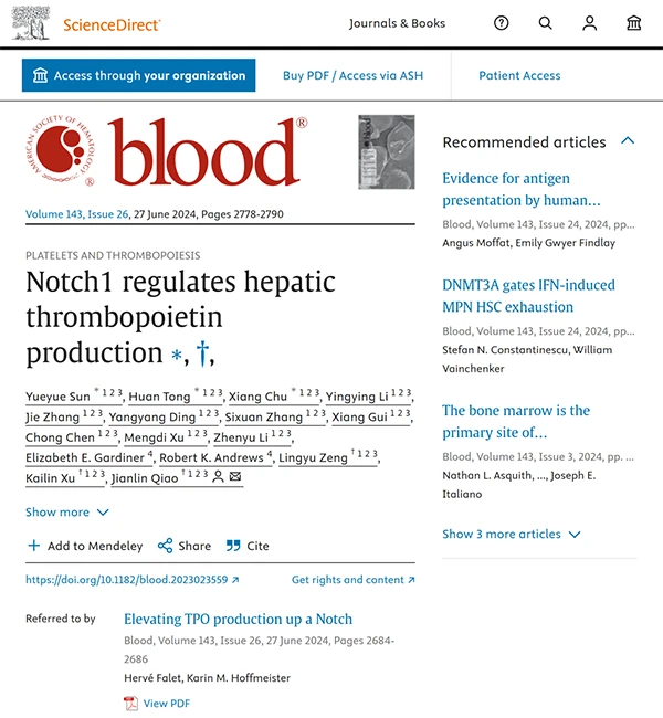 Notch1 regulates hepatic thrombopoietin production