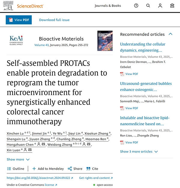Self-assembled PROTACs enable protein degradation to reprogram the tumor microenvironment for synergistically enhanced colorectal cancer immunotherapy