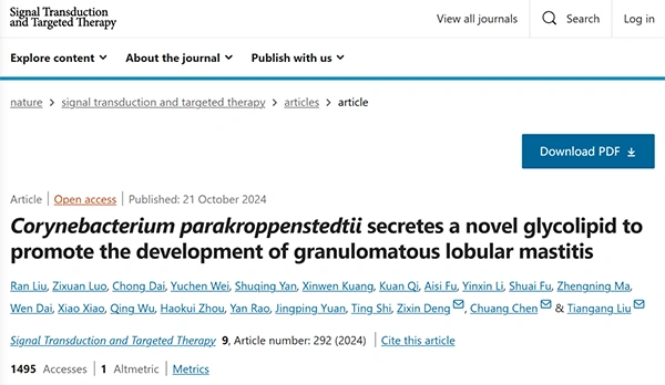 Corynebacterium parakroppenstedtii secretes a novel glycolipid to promote the development of granulomatous lobular mastitis