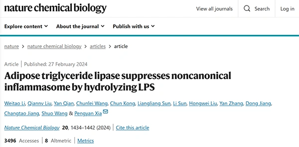 Adipose triglyceride lipase suppresses noncanonical inflammasome by hydrolyzing LPS