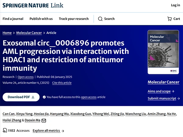 AExosomal circ_0006896 promotes AML progression via interaction with HDAC1 and restriction of antitumor immunity